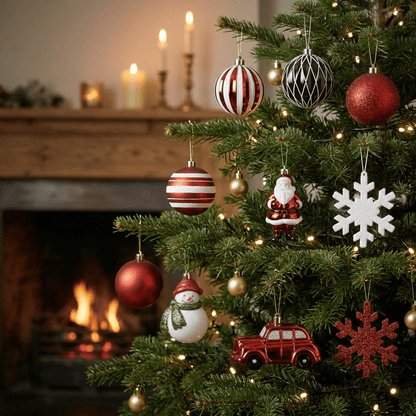 [KI] Christbaumschmuck Set Nostalgie Mix rot/weiß 25tlg. (8 cm) - Amiras Zauber
