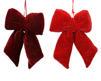 Deko Schleife Samt Glitzer 2er-Set klein rot (2 x 11 x 14 cm) - Amiras Zauber