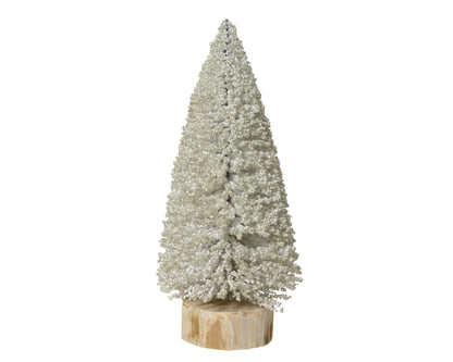 Deko - Tannenbaum weiß/perlmutt auf Holzsockel klein (24 cm) - Amiras Zauber