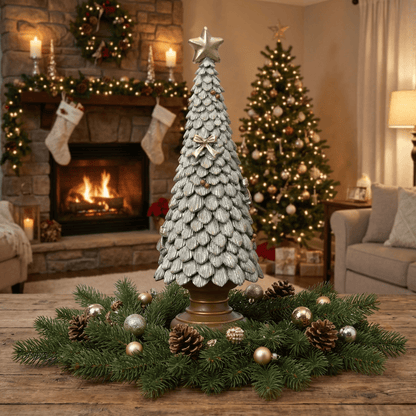 [KI] Deko - Weihnachtsbaum silber groß (12 x 12 x 36 cm) - Amiras Zauber