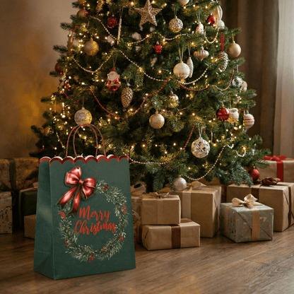 [KI] Geschenktasche "Merry Christmas" grün (26cm x 12cm x 32cm) - Amiras Zauber