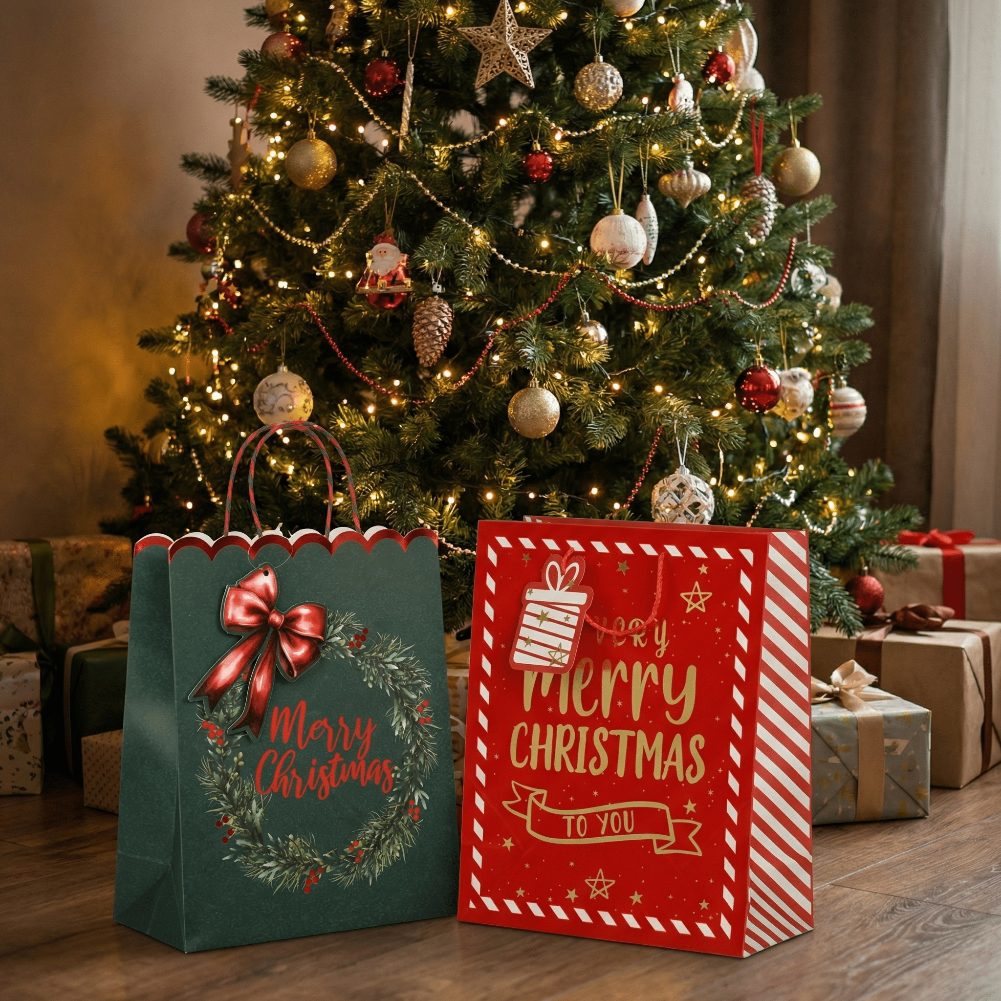 [KI] Geschenktasche "Merry Christmas" rot (26cm x 12cm x 32cm) - Amiras Zauber