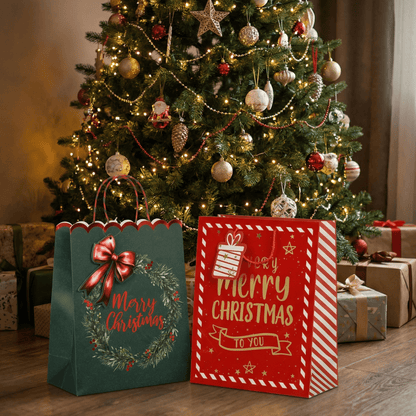 [KI] Geschenktasche "Merry Christmas" rot (26cm x 12cm x 32cm) - Amiras Zauber