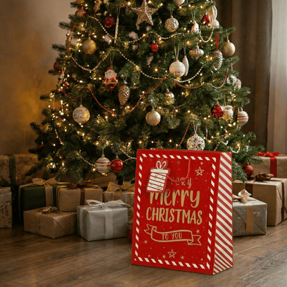[KI] Geschenktasche "Merry Christmas" rot (26cm x 12cm x 32cm) - Amiras Zauber