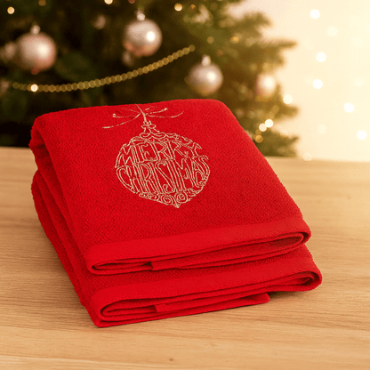 [KI] Handtuch Set 2 - teilig „Merry Christmas" Rot - Amiras Zauber