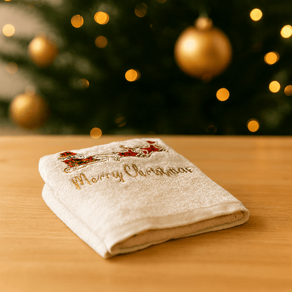 [KI] Handtuch Set 2 - teilig „Merry Christmas" Weiß - Amiras Zauber
