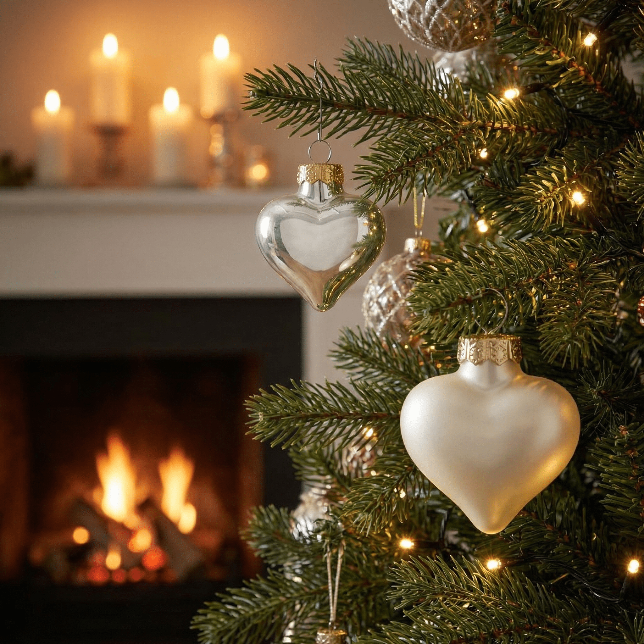 [KI] Herzanhänger champagner "Christmas Love" matt/emaille 12tlg. (Ø 4,5 cm) - Amiras Zauber