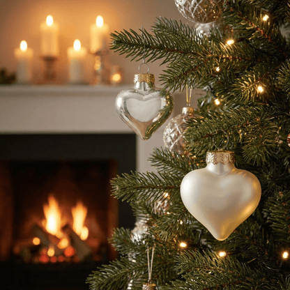 [KI] Herzanhänger champagner "Christmas Love" matt/emaille 12tlg. (Ø 4,5 cm) - Amiras Zauber