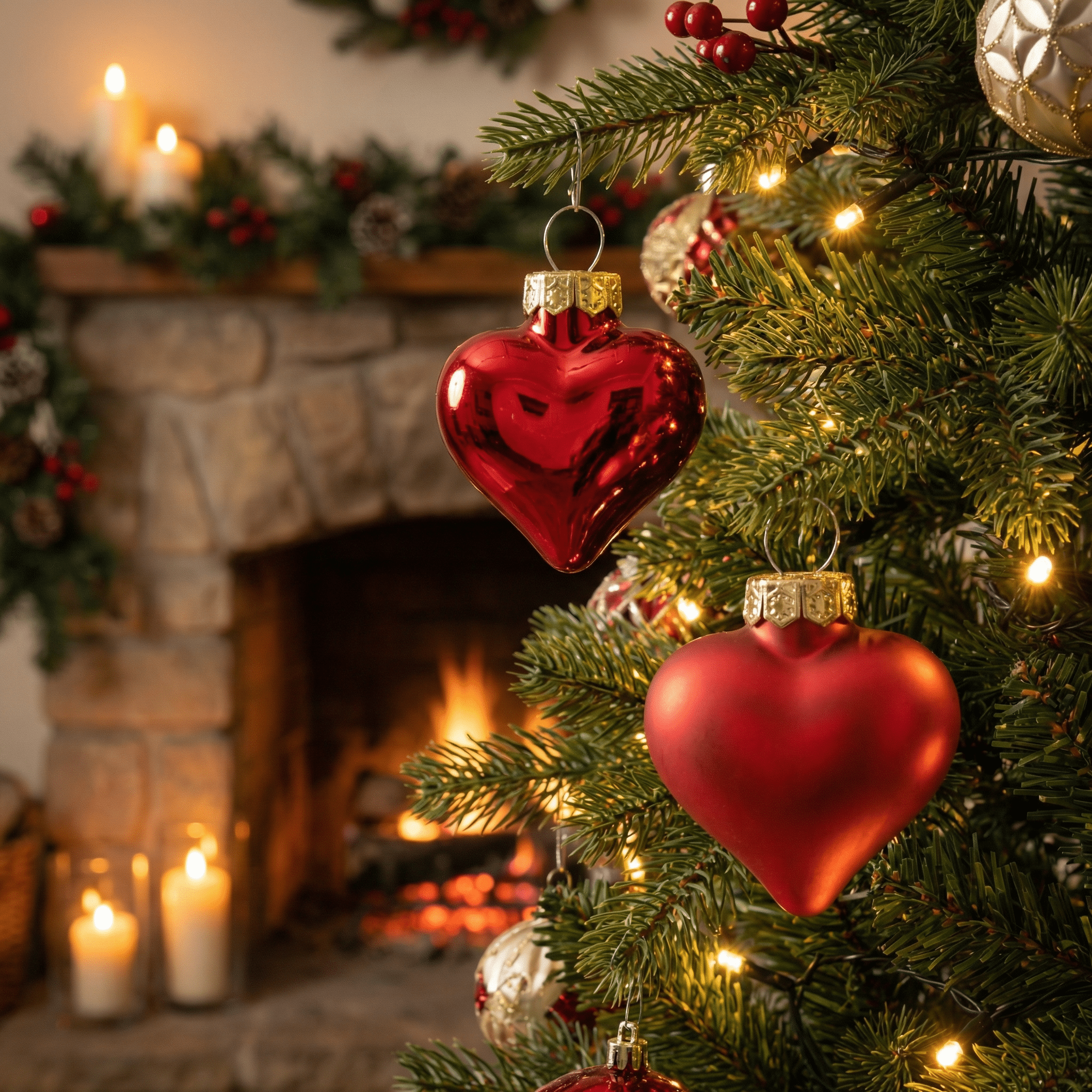 [KI] Herzanhänger "Christmas Love" rot matt/glänzend 12tlg. (Ø 4,5 cm) - Amiras Zauber