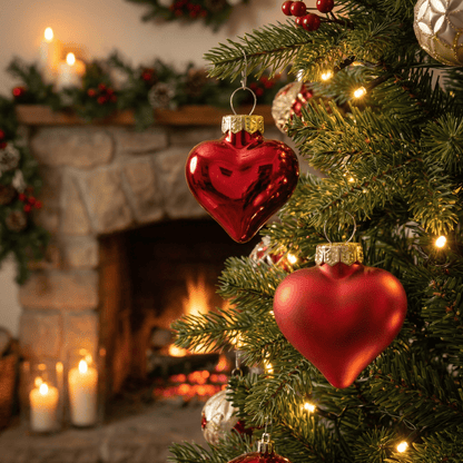 [KI] Herzanhänger "Christmas Love" rot matt/glänzend 12tlg. (Ø 4,5 cm) - Amiras Zauber