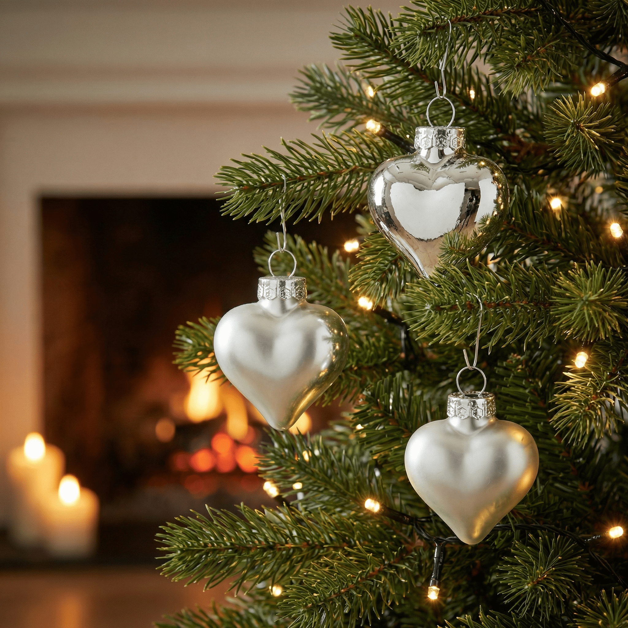 [KI] Herzanhänger "Christmas Love" silber matt/glänzend 12tlg. (Ø 4,5 cm) - Amiras Zauber