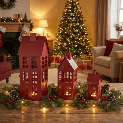 [KI] Laternen - Set Winterdorf 3teilig (19 cm, 30 cm, 45 cm) - Amiras Zauber