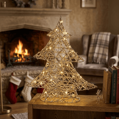 [KI] LED Festtagsfreude „Goldene Tanne“ klein (10 x 34 x 40 cm) - Amiras Zauber