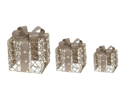 LED Geschenkboxen 3er-Set Gold (25 x 25 x 30 cm) - Amiras Zauber