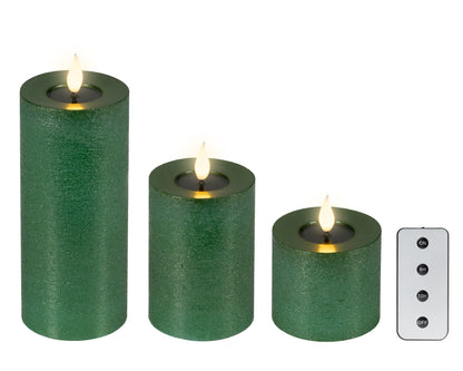 LED Kerzen 3er Set in Wachsoptik grün (20cm, 12,5cm, 7,5cm) indoor - Amiras Zauber
