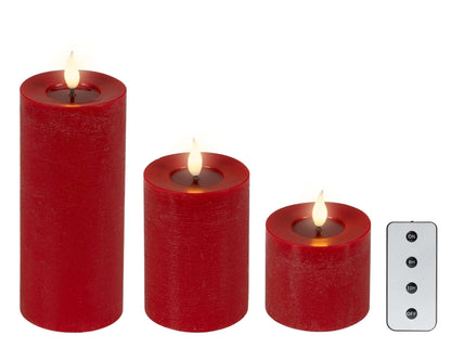 LED Kerzen 3er Set in Wachsoptik rot (20 cm, 12,5 cm, 7,5 cm) indoor - Amiras Zauber