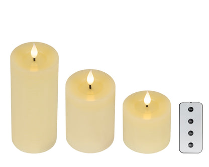 LED Kerzen 3er Set in Wachsoptik warmweiss (20 cm, 12,5 cm, 7,5 cm) indoor - Amiras Zauber