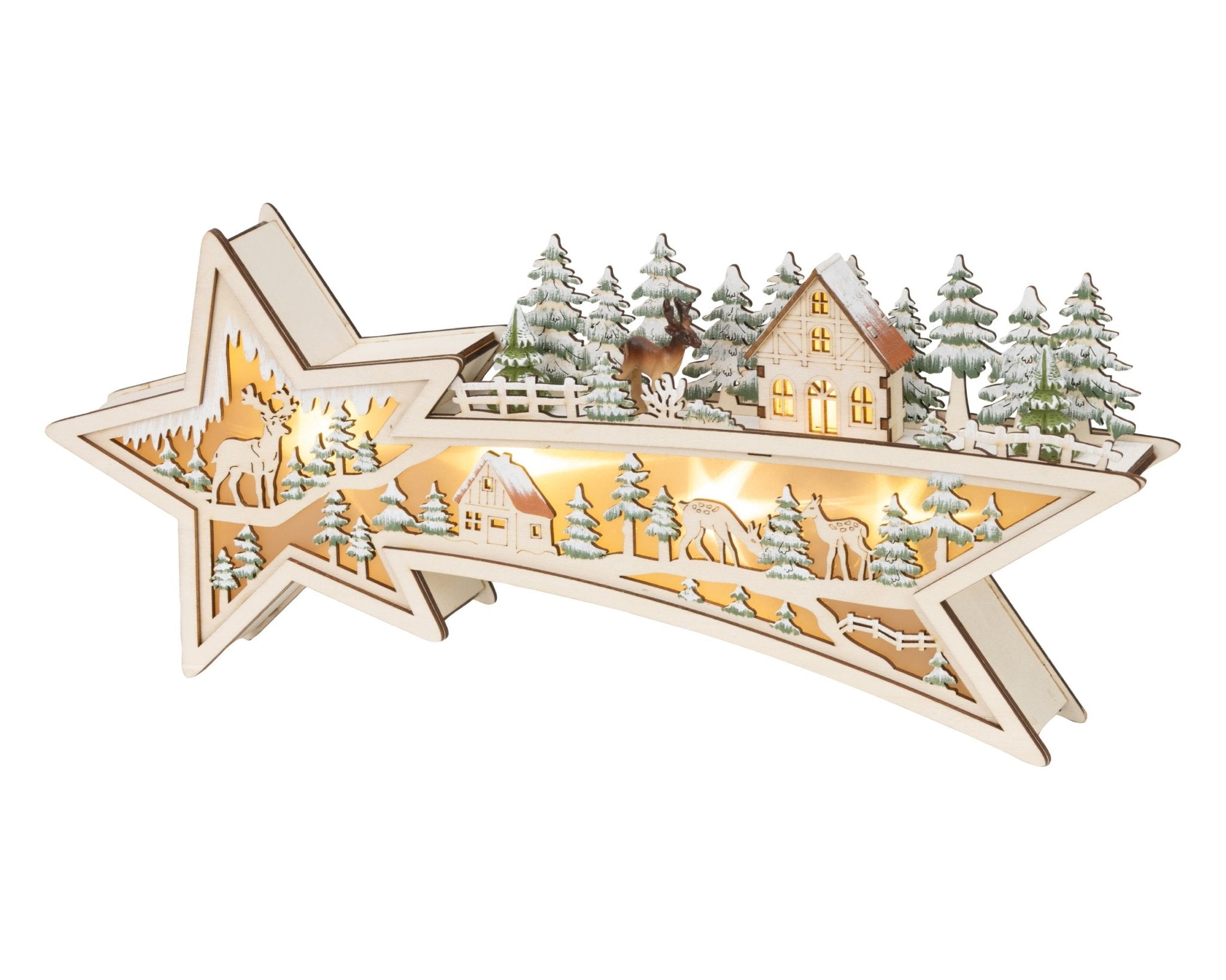 LED Leuchtstern Winterlandschaft Holz - Mix (5,5cm x 43,5 x 18cm) - Amiras Zauber