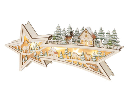 LED Leuchtstern Winterlandschaft Holz - Mix (5,5cm x 43,5 x 18cm) - Amiras Zauber