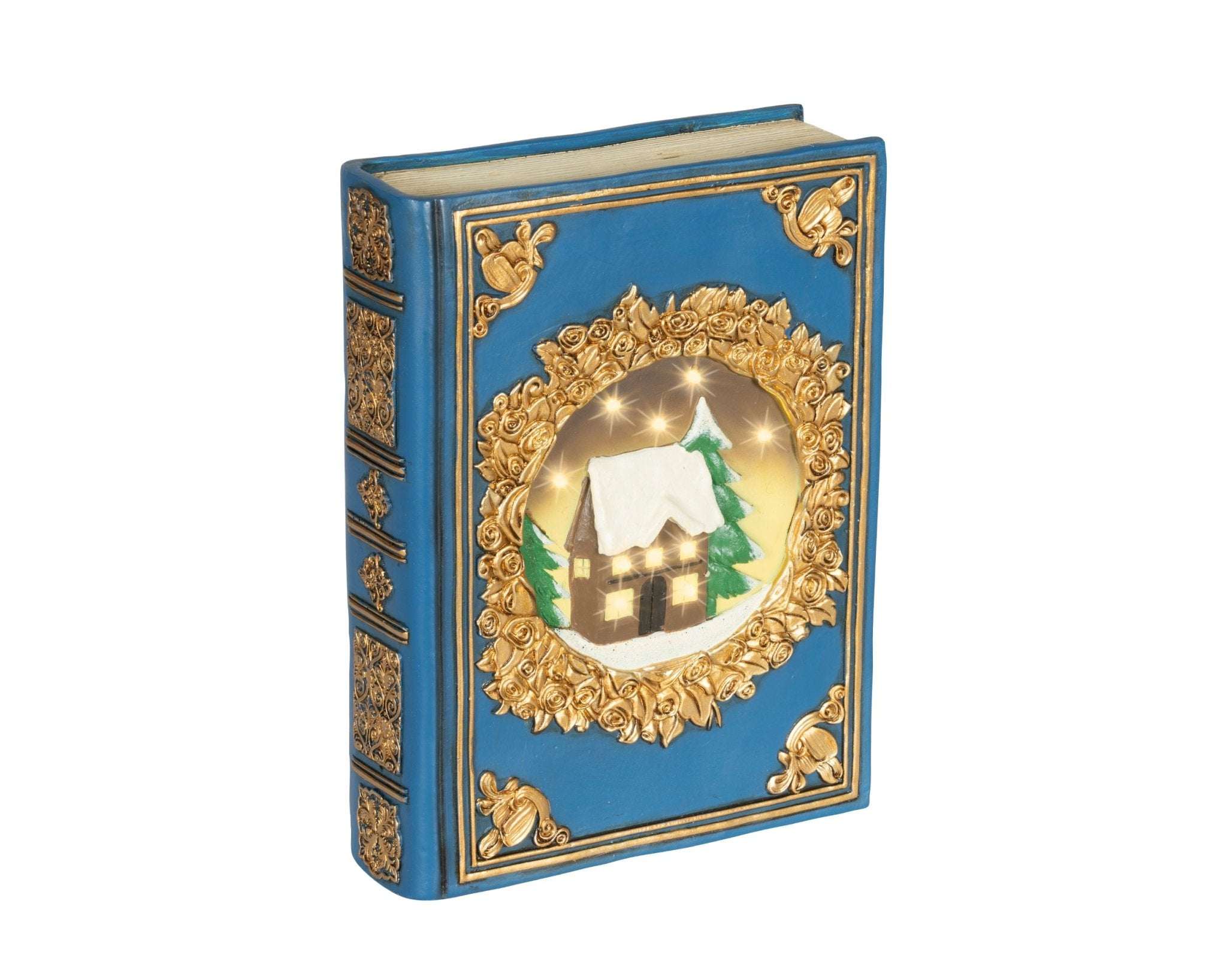 LED Weihnachts-Dekobuch blau mit Goldprägung (6,5 x 16,5 x 22 cm) - Amiras Zauber