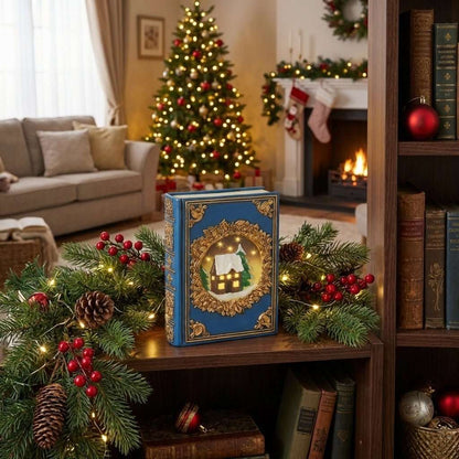 [KI] LED Weihnachts-Dekobuch blau mit Goldprägung (6,5 x 16,5 x 22 cm) - Amiras Zauber