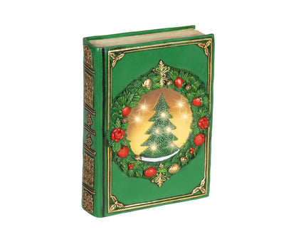 LED Weihnachts - Dekobuch grün mit Goldprägung (6,5 x 16,5 x 22 cm) - Amiras Zauber