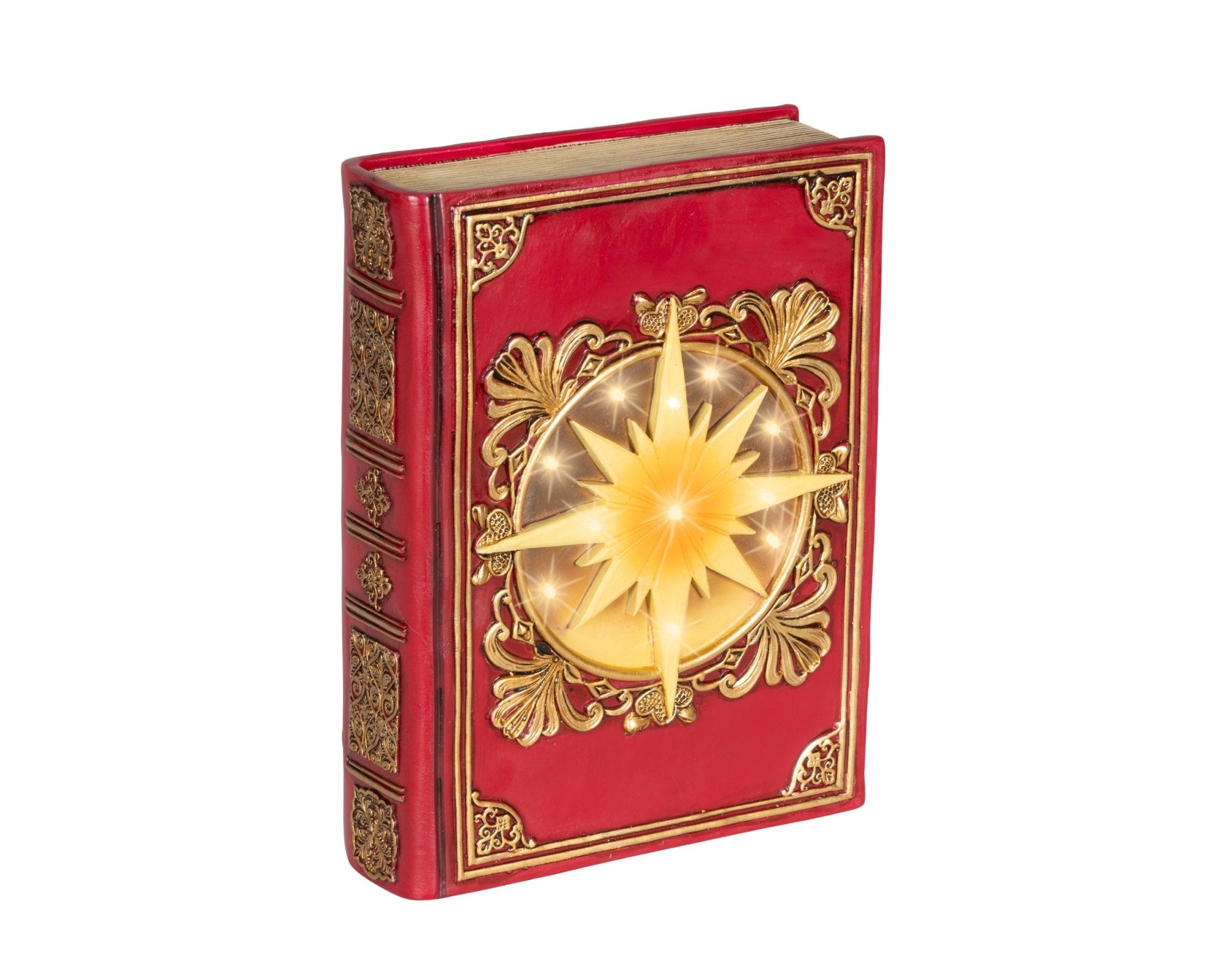 LED Weihnachts - Dekobuch rot mit Goldprägung (6,5 x 16,5 x 22 cm) - Amiras Zauber