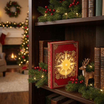 [KI] LED Weihnachts - Dekobuch rot mit Goldprägung (6,5 x 16,5 x 22 cm) - Amiras Zauber