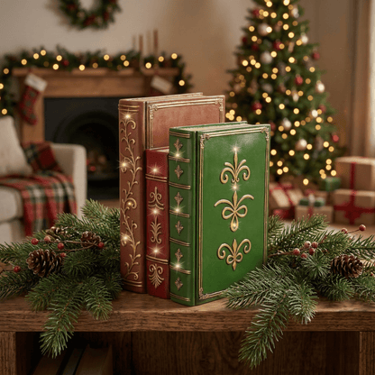 [KI] LED Weihnachts - Dekobücher mit Goldprägung (15,5 x 18,5 x 27 cm) - Amiras Zauber