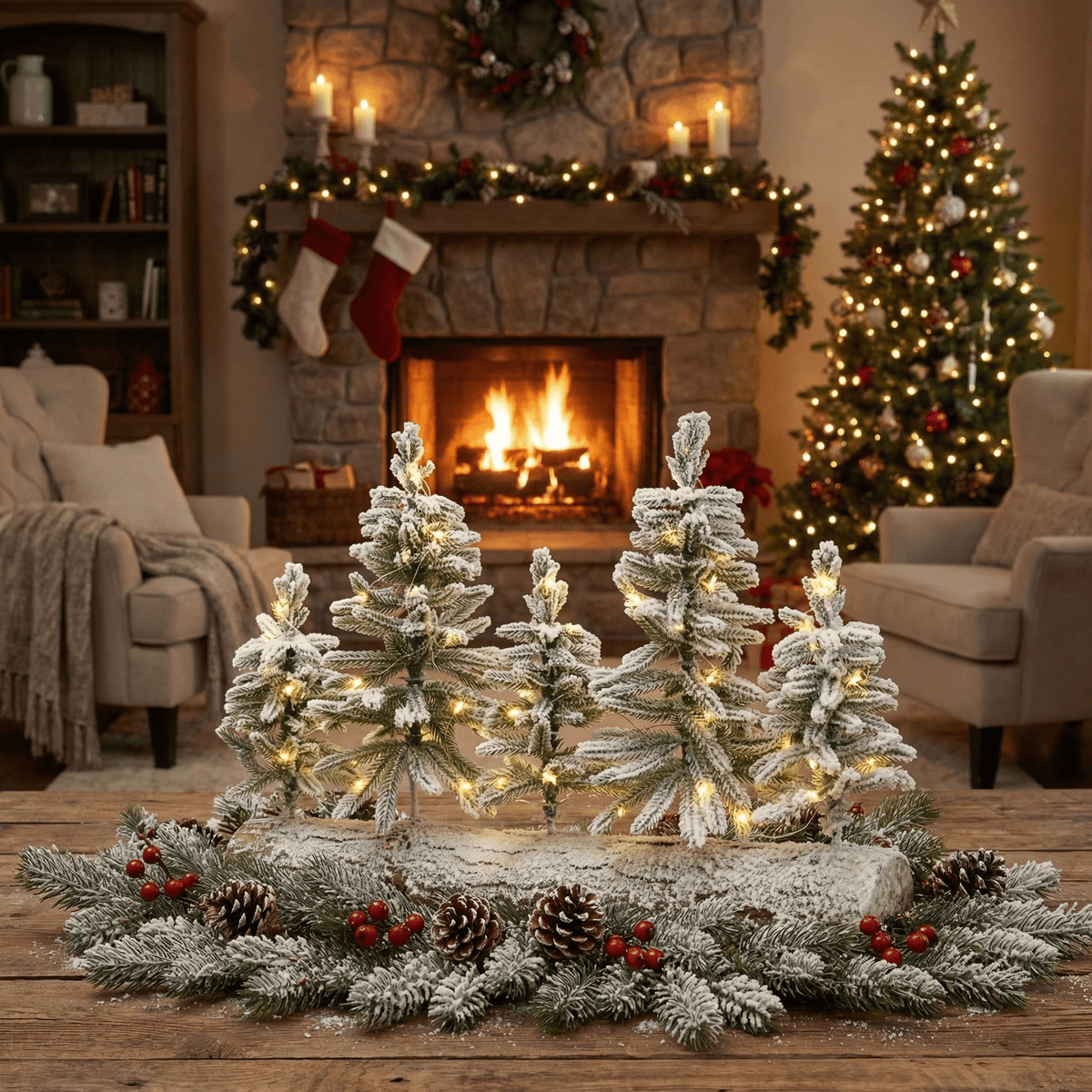 LED-Weihnachtslandschaft auf Holz