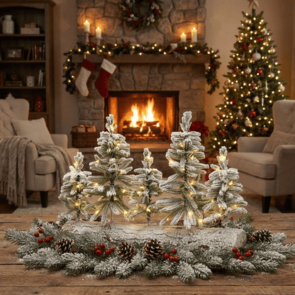 [KI] LED Weihnachtslandschaft auf Holz groß (50 x 12 x 30 cm) - Amiras Zauber