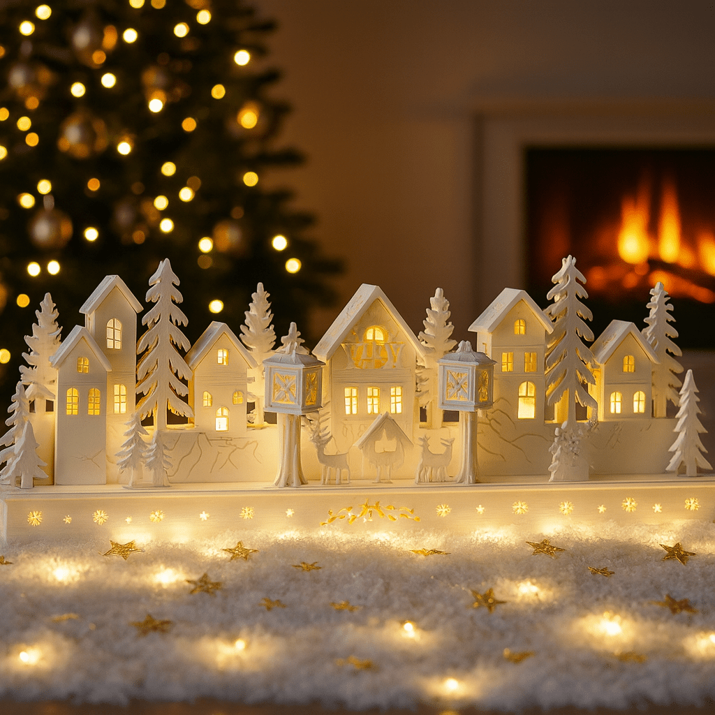 [KI] Märchenhaftes Weihnachtsdorf mit LED (43cm x 14,5cm) - Amiras Zauber