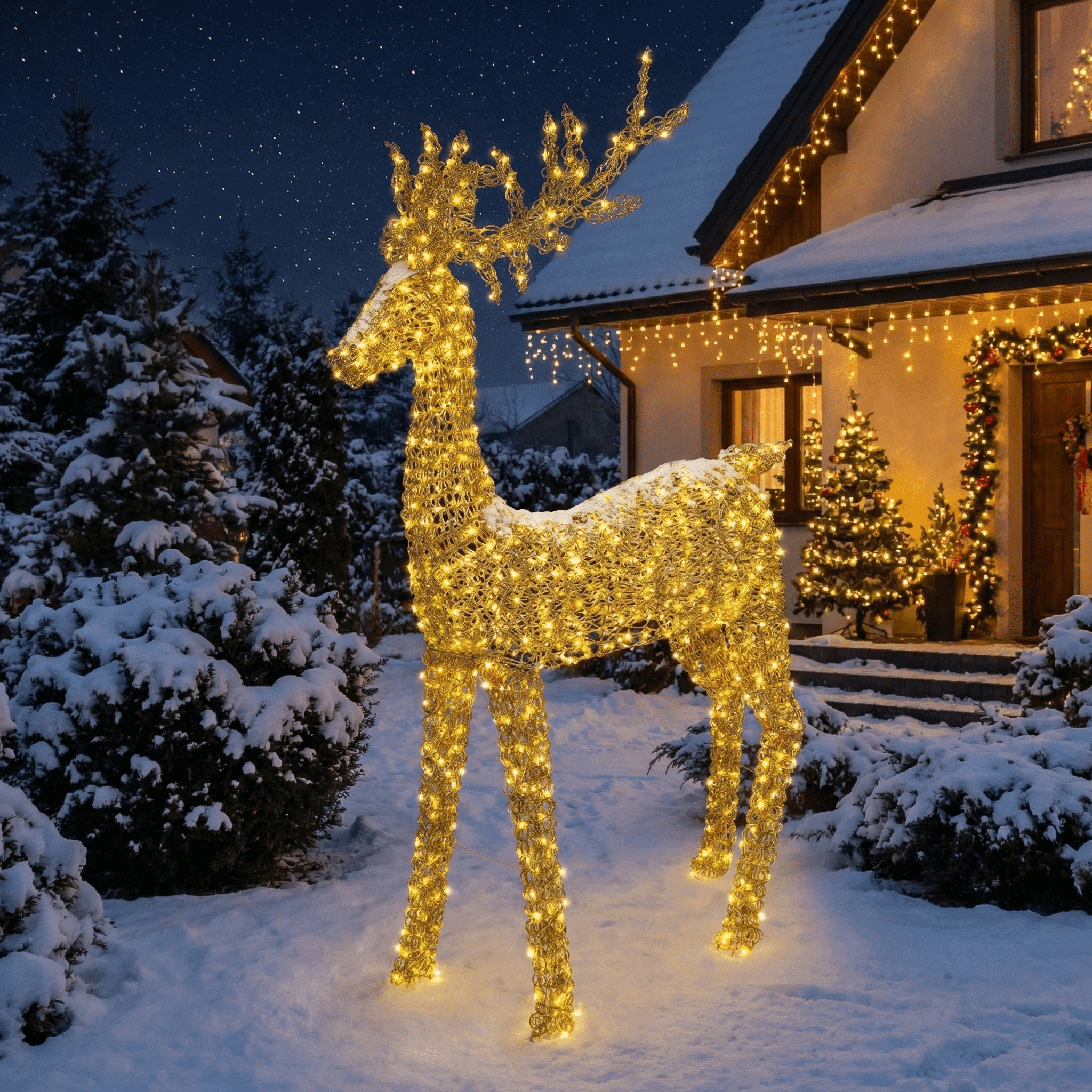 [KI] Premium LED Rentier gold outdoor groß (35 x 96 x 200 cm) - Amiras Zauber