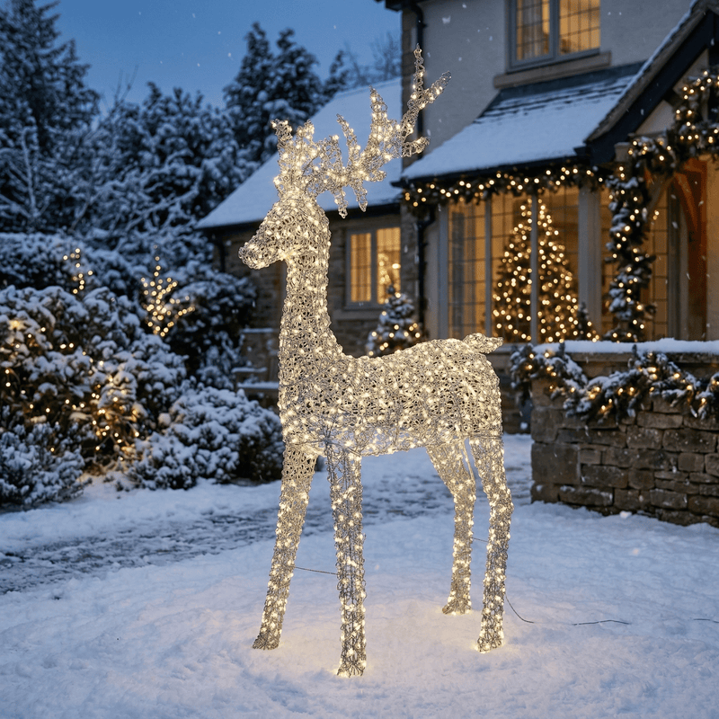 [KI] Premium LED Rentier silber outdoor groß (96 x 35 x 200 cm) - Amiras Zauber