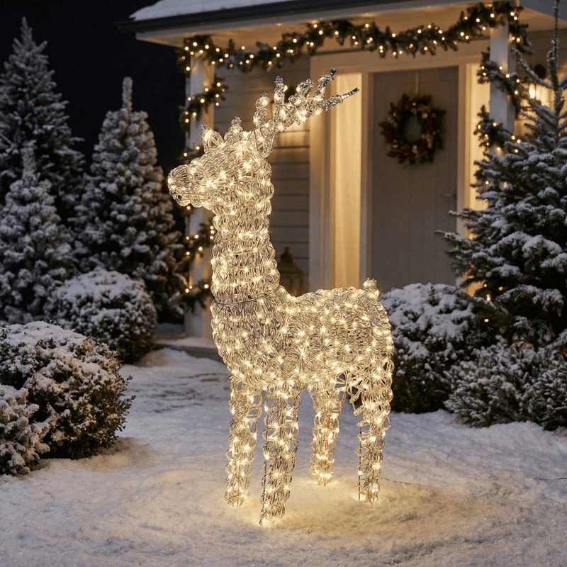 [KI] Premium LED „Silberner Rentier“ klein (20 x 57 x 104 cm) outdoor - Amiras Zauber