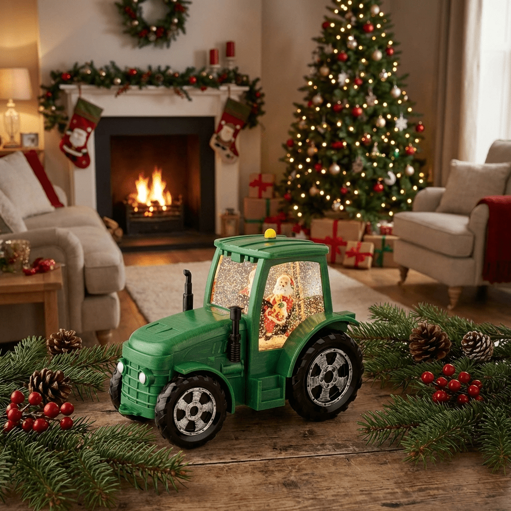 [KI] Traktor "Santa on Tour" mit Schneeeffekt (11,3 x 22 x 17 cm) - Amiras Zauber