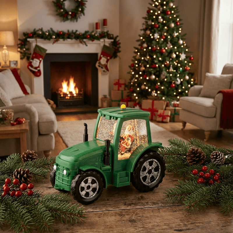[KI] Traktor "Santa on Tour" mit Schneeeffekt (11,3 x 22 x 17 cm) - Amiras Zauber