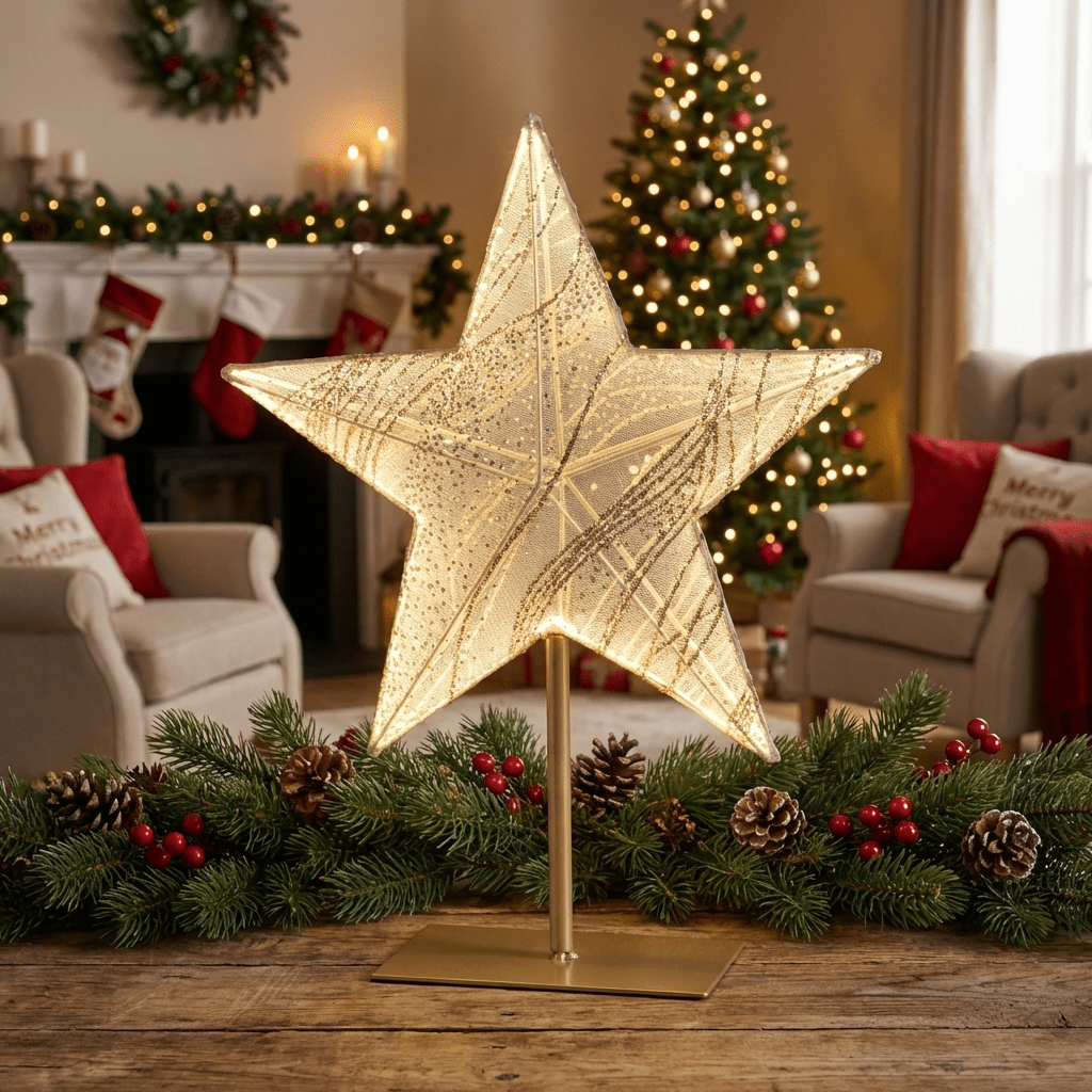 Video laden: [KI] Weihnachtsstern mit LED Beleuchtung (11 x 38 x 50 cm) - Amiras Zauber