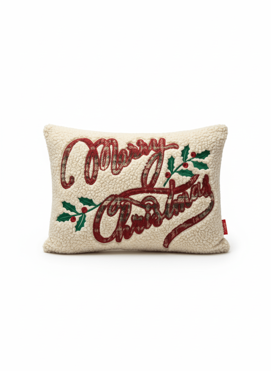 Weihnachts - Dekokissen „Merry Christmas" (Beige) - Amiras Zauber
