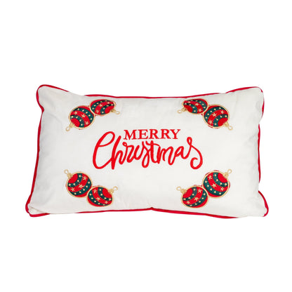 Weihnachts - Dekokissen „Merry Christmas - Kugeln“ (Weiß) - Amiras Zauber