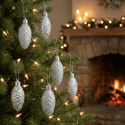 [KI] Zapfen Anhänger "Weihnachtsglanz" silber 12tlg. (6 cm) - Amiras Zauber