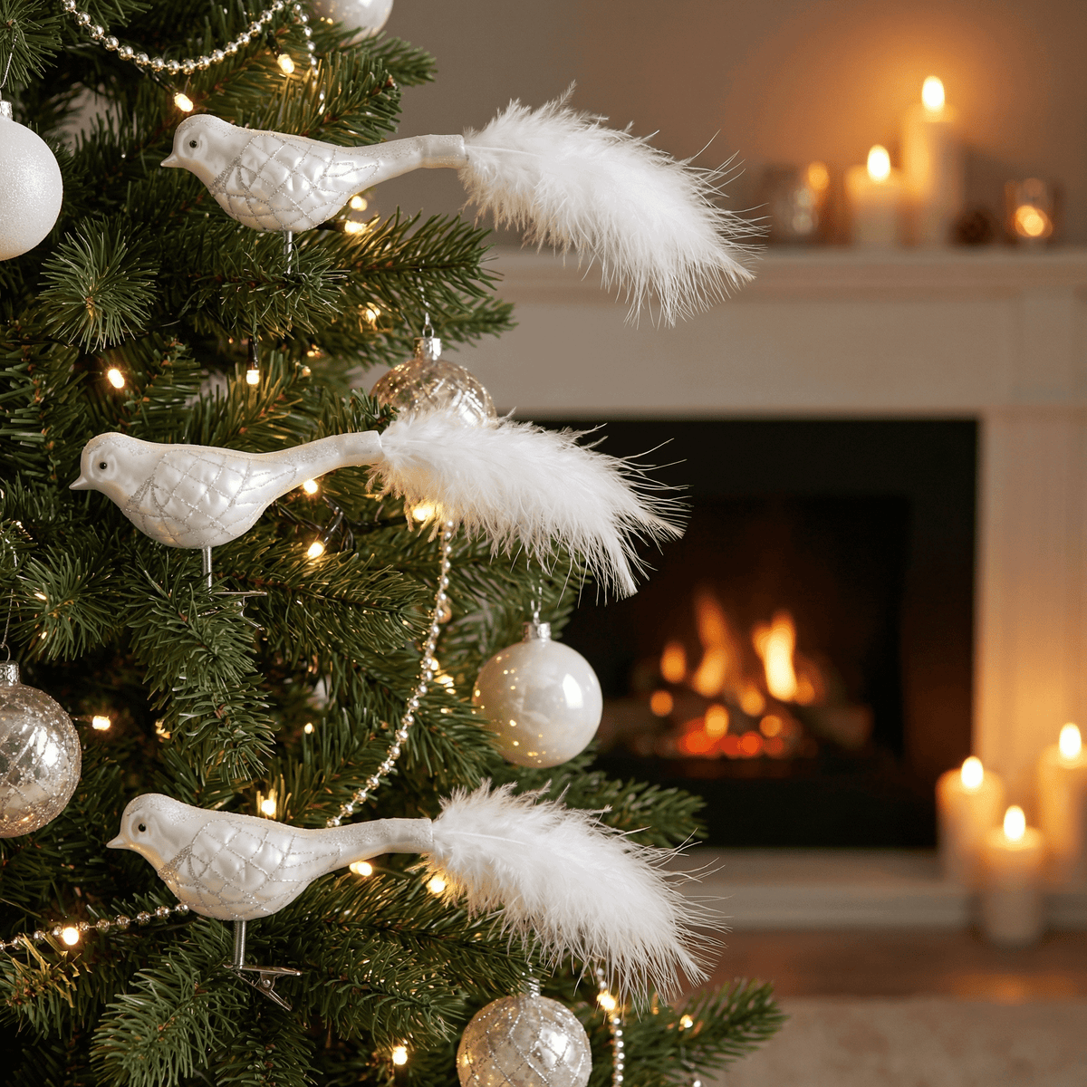 Baumschmuck Geschenk Zaubervogel Weiß Glitzer 2 Stück – Amiras Zauber